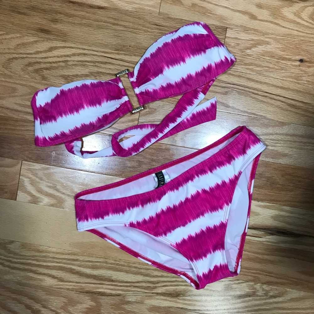 Ralph Lauren pink and white strapless bikini